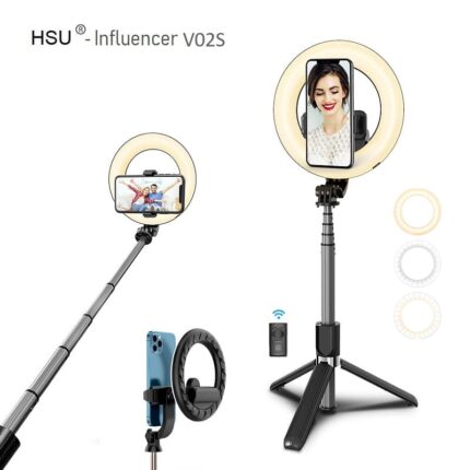 Selfie stick 4 in 1 HSU Influencer v02s Led ring Tripod Bluetooth remote_00