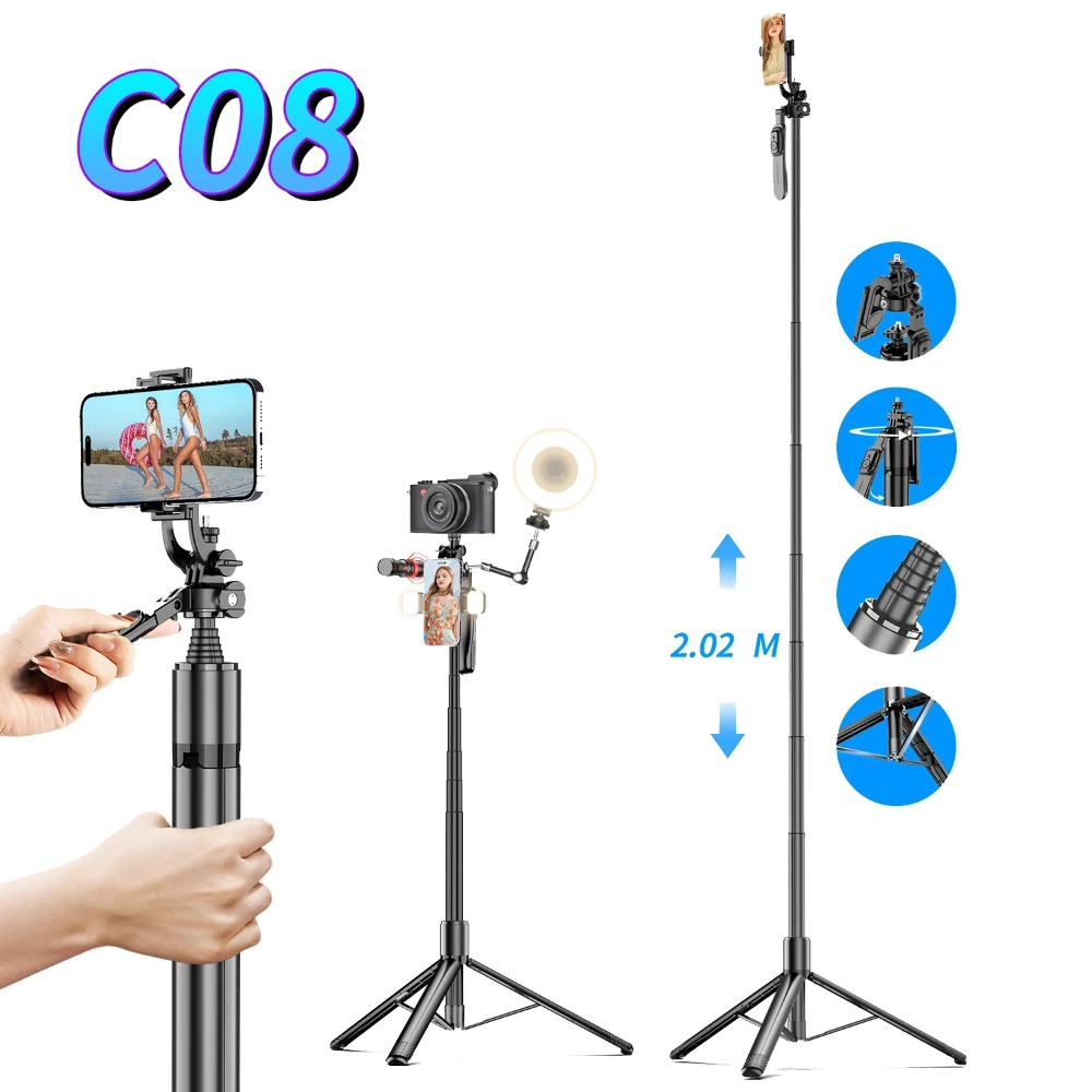 selfiestick-bg-hsu-c08-long-selfiestick-tripod-2m-360-rotate-0 Селфи стик HSU C08 Long - Селфи стик и трипод с Bluetooth и дължина 2.02 м - Image 1