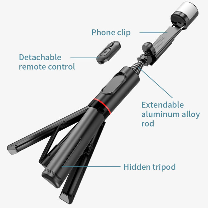 Selfiestick Bg Hsu Q12s Selfiestick Tripod Led Light 009 - Триподи & Стативи